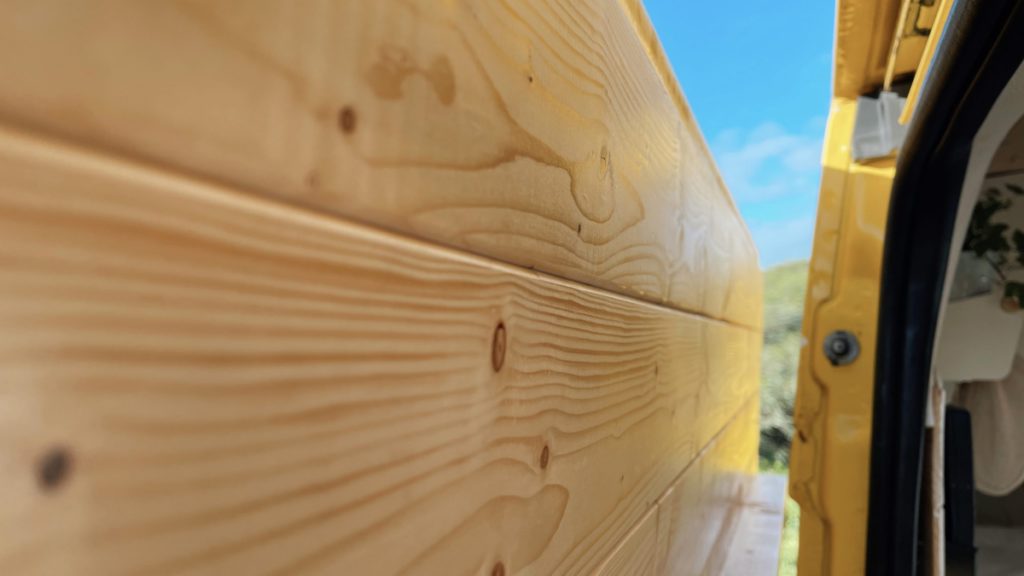 Tongue and groove plank walls are convenient to build in a campervan