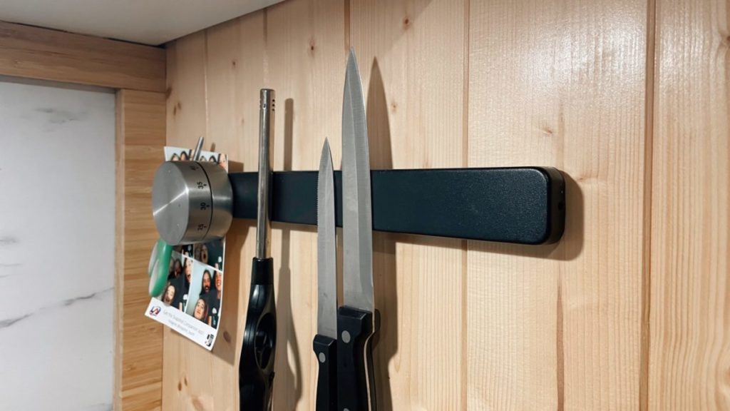 A magnetic knife rack is a safe way to store knives while travelling A magnetic knife rack is a safe way to store knives while travelling