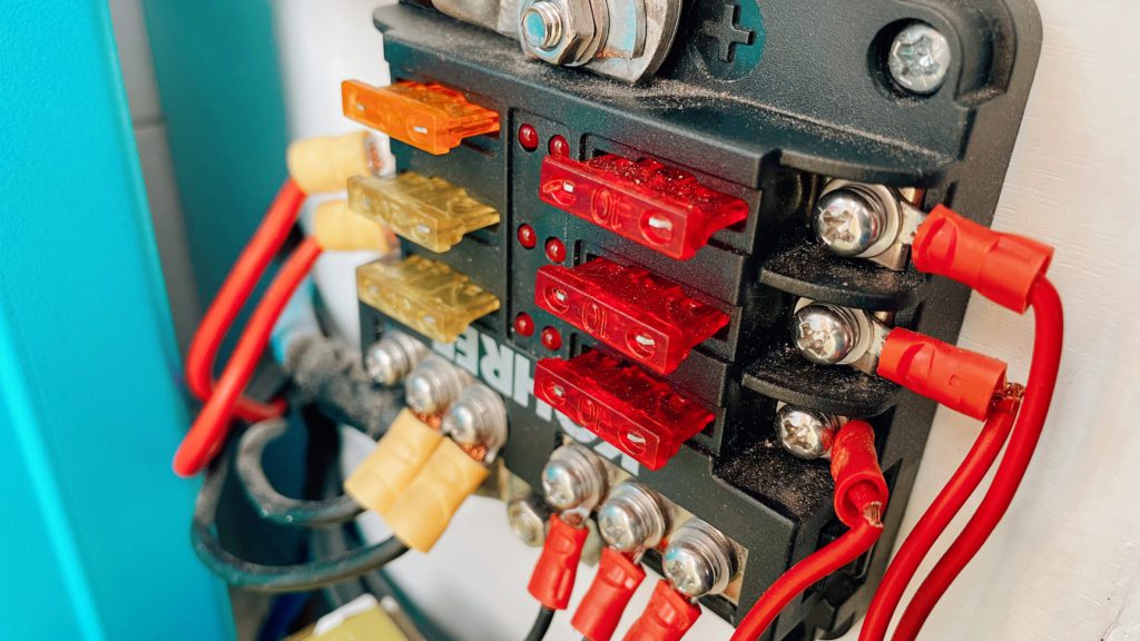 A fuse box is essential for campervan safety to prevent electrical damage. A fuse box is essential for campervan safety to prevent electrical damage.