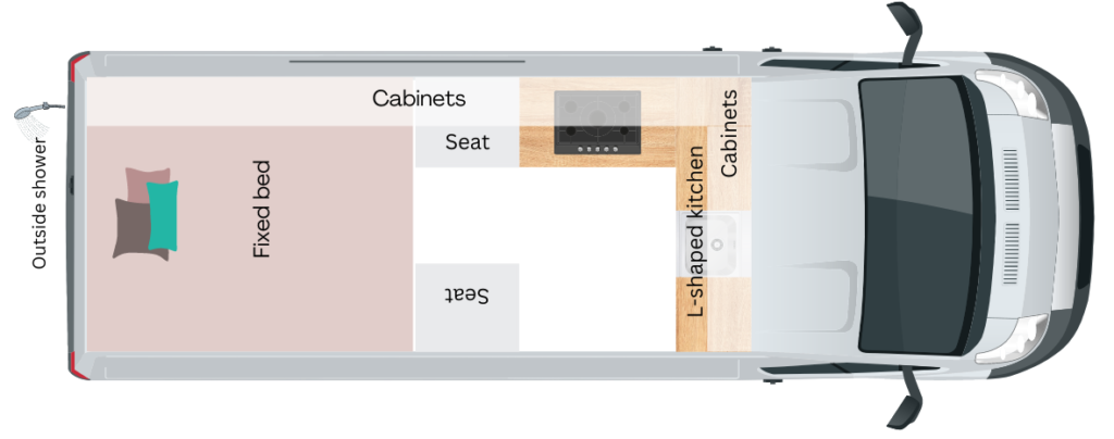 Fixed Bed With Large L-Shaped Kitchen
